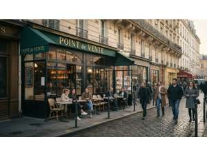 AV restaurant terrasse en sortie de métro à Paris